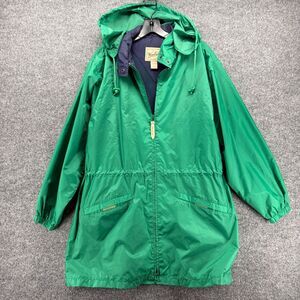 Woolrich Jacket Womens L Green Full Zip Long Rain Coat Hoodie Outdoor Hiking